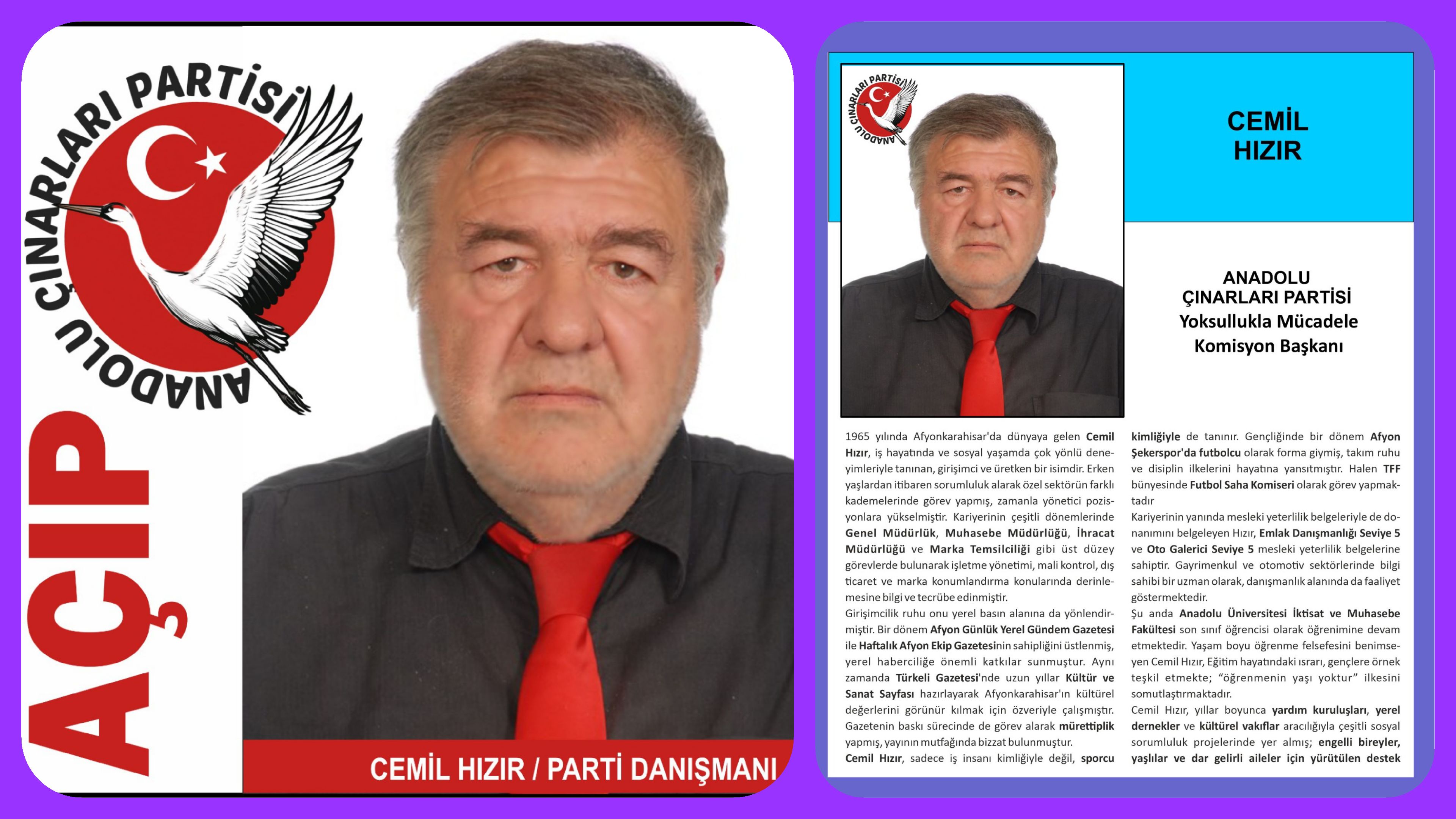 Anadolu Çınarları Partisi’nde Cemil Hızır Yoksullukla Mücadele Komisyonu Başkanı Olarak Çalışmalarını Sürdürüyor