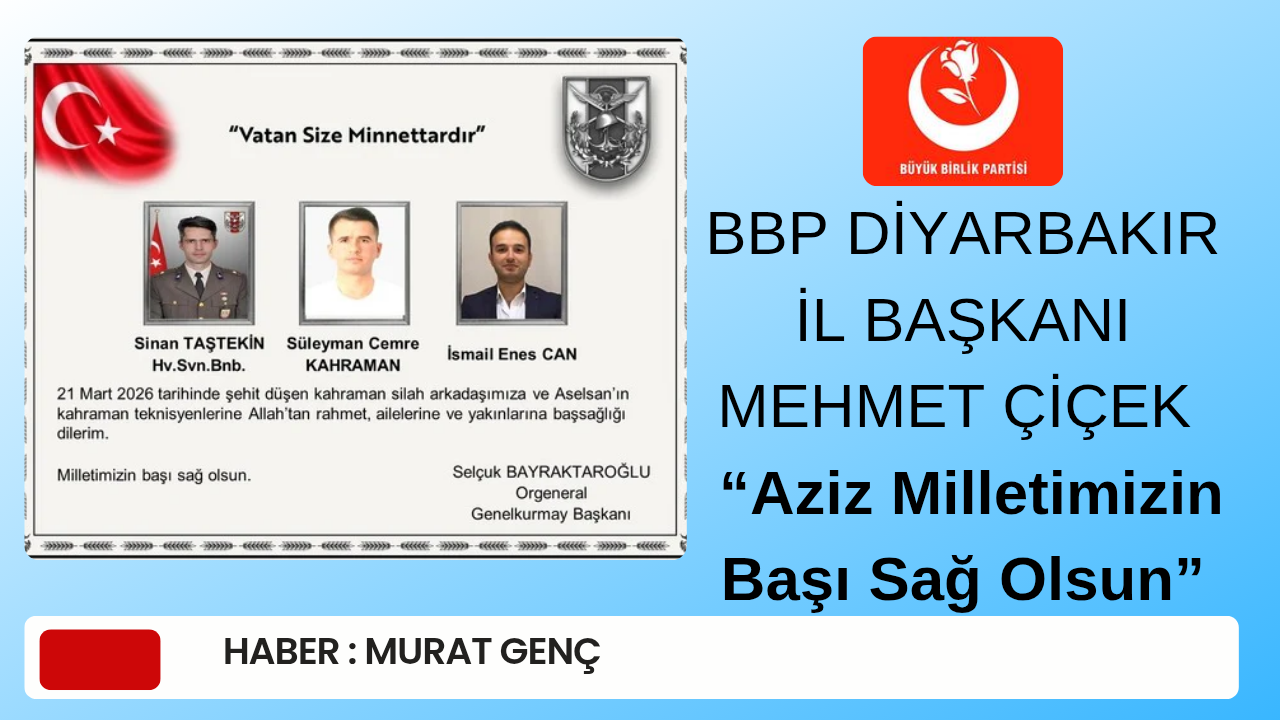 BBP Diyarbakır İl Başkanı Mehmet Çiçek: “Katar’da Şehit Olan Kahramanlarımıza Rahmet Diliyoruz”