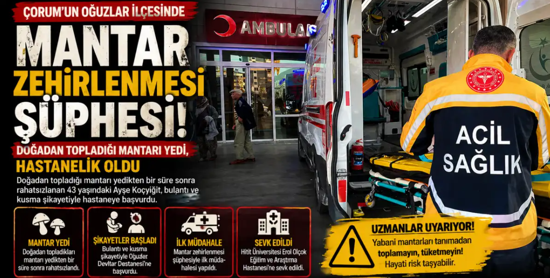 Çorum’da mantar zehirlenmesinde 43 yaşındaki kadın hastaneye kaldırıldı!