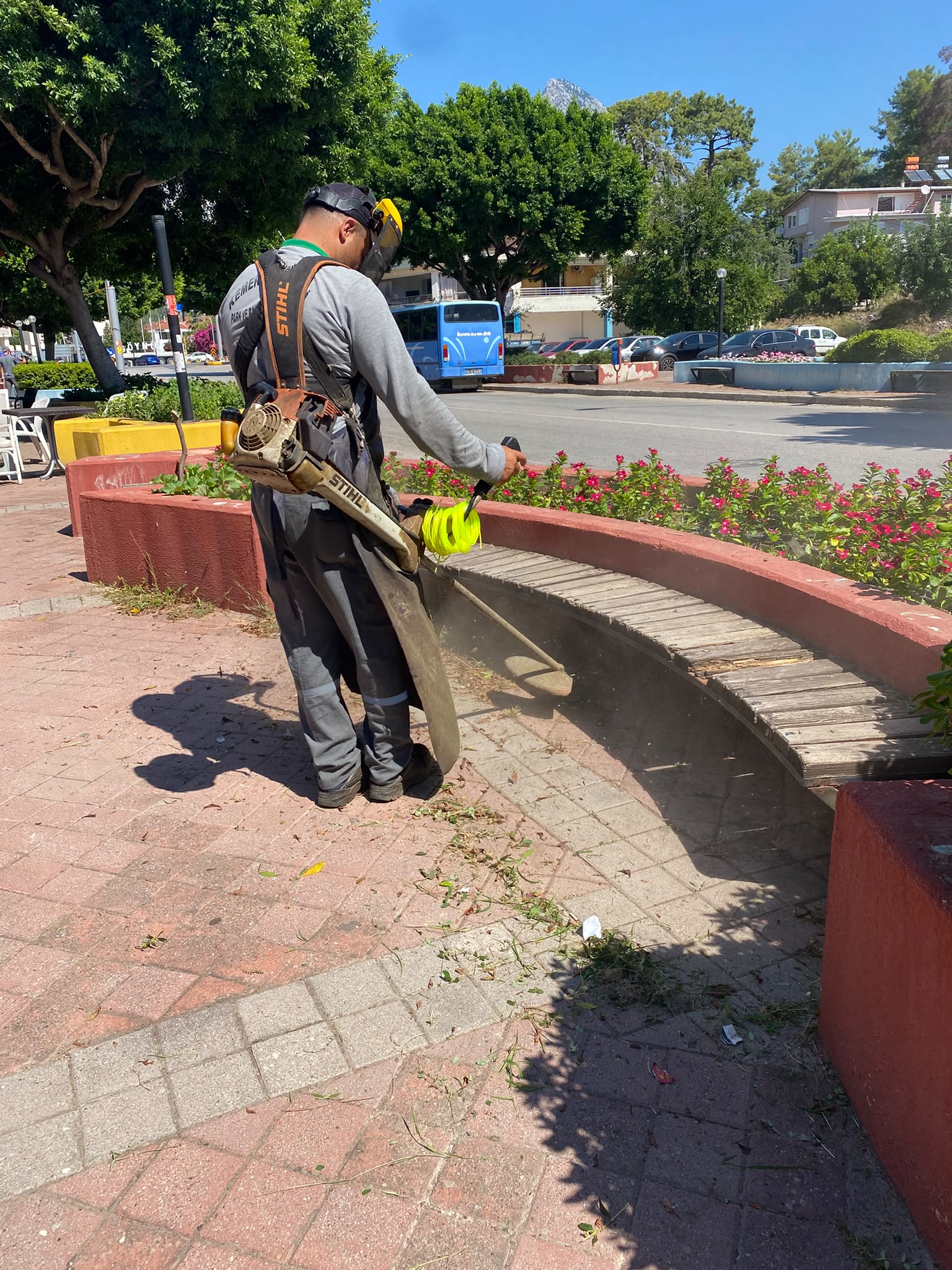 Kemer'de yeşil alanlarda bakım çalışmaları