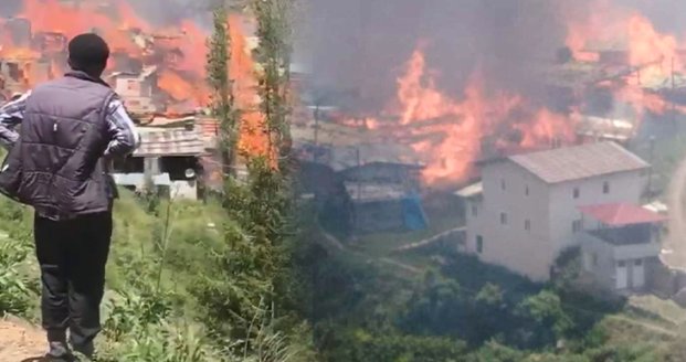 Artvin'de Dokumacılar köyünde çıkan yangında 70 hane küle döndü