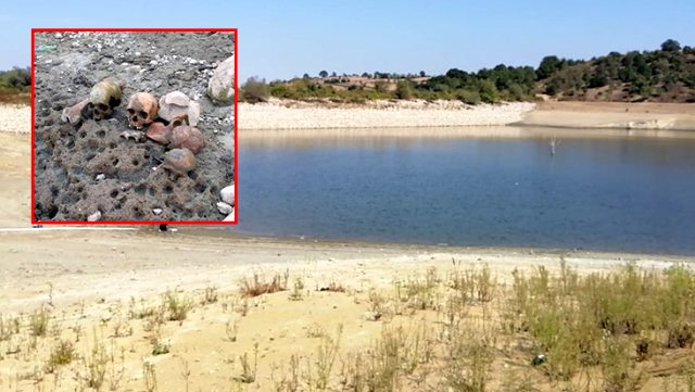 Suyun çekilmesiyle ortaya çıkan kafatası ve kemikler, bölge halkını tedirgin etti